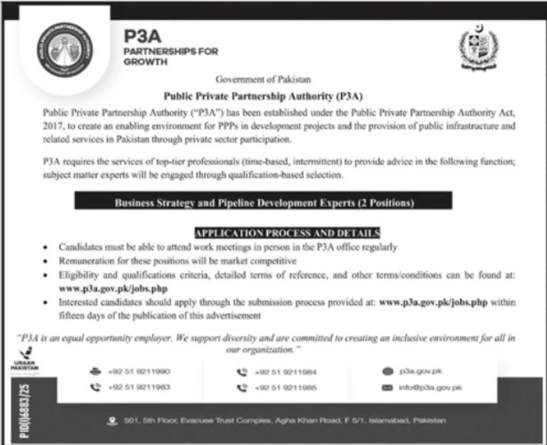 Public Private Partnership Authority P3A Islamabad Jobs 2026